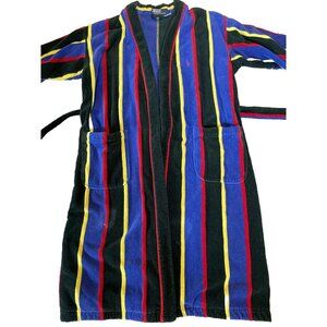 Vintage 90s Polo Ralph Lauren Terry Cloth Robe Multicolor Stripes Thick RARE